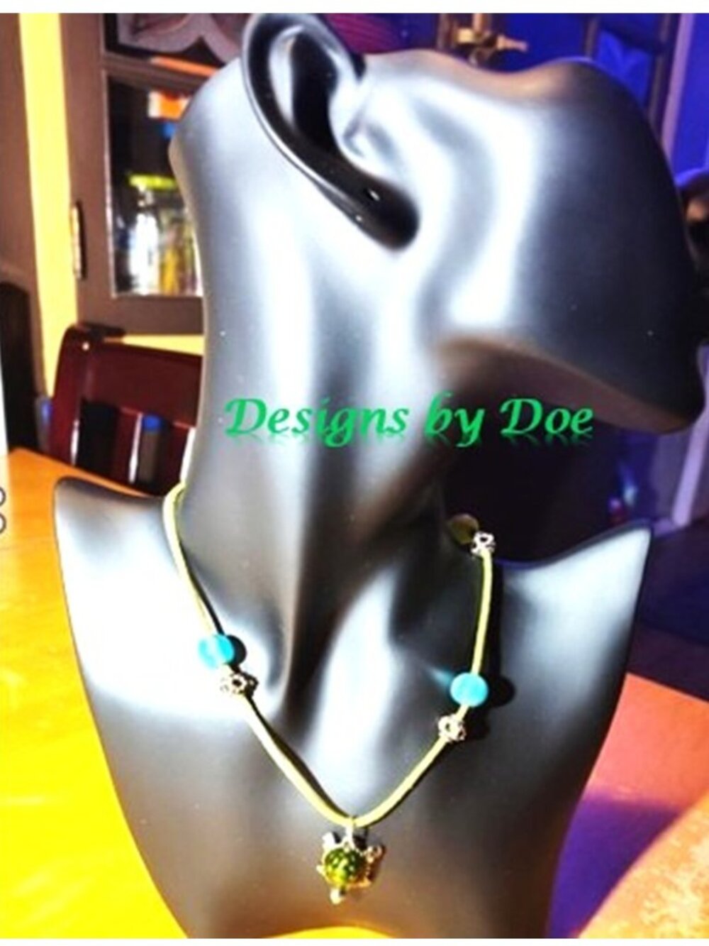 Handmade Green Turtle Choker Necklace – 14" Lobster Clasp SHIPS FREE